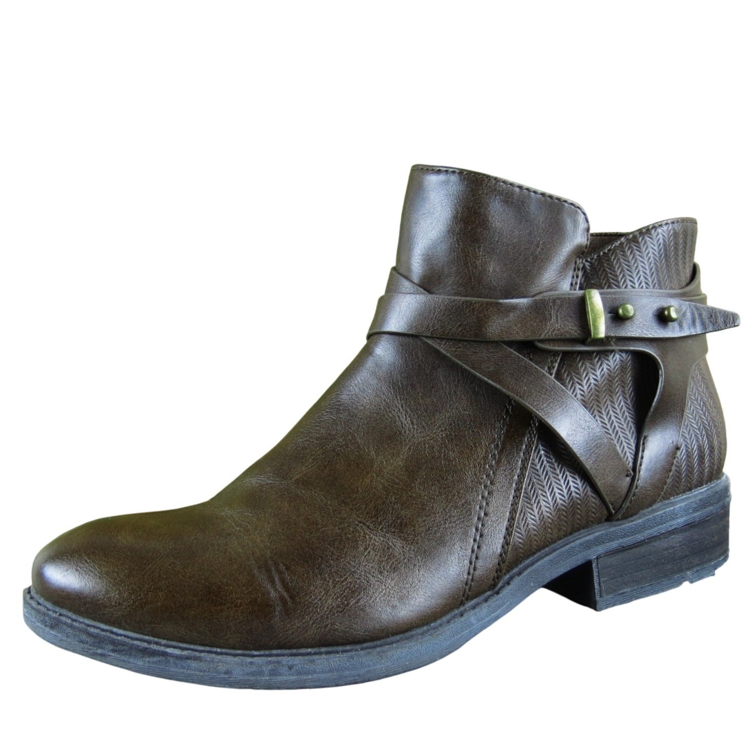 Baretraps Yadda Womens 8 Brown Faux Leather Ankle Boots Buckle Detail Casual